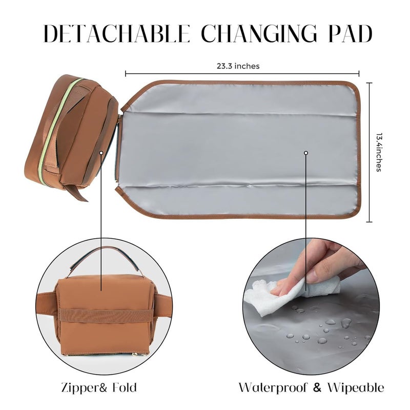 printe Small Diaper Bag with Portable Changing Pad, Crossbody Women Waist Bag with Wipes Pocket for Travel, Stroller Diaper Funny Pack, Brown - Image 5